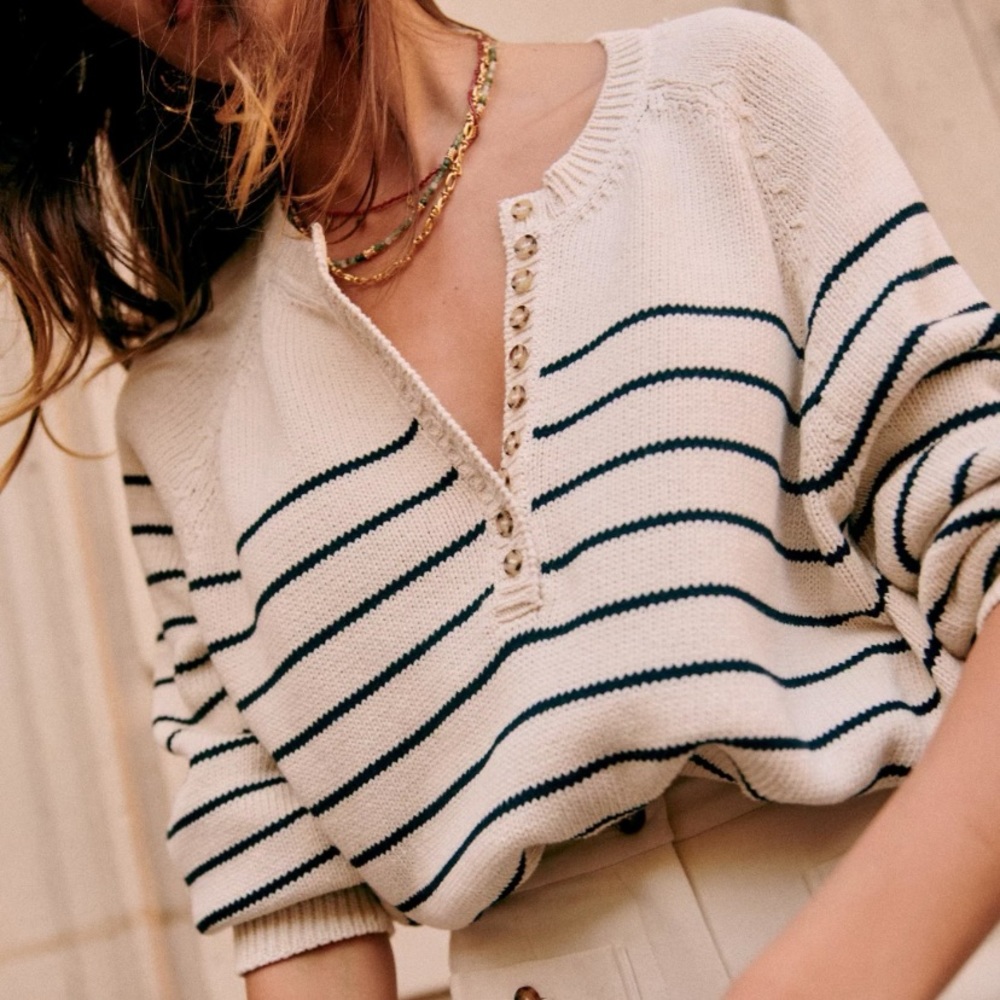 Sezane Leontine Jumper Ecru/Navy Size Medium